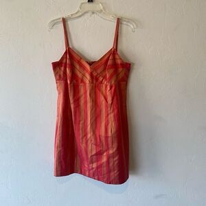 Escada Sport pink Orange spaghetti strap striped short dress with beaded hem